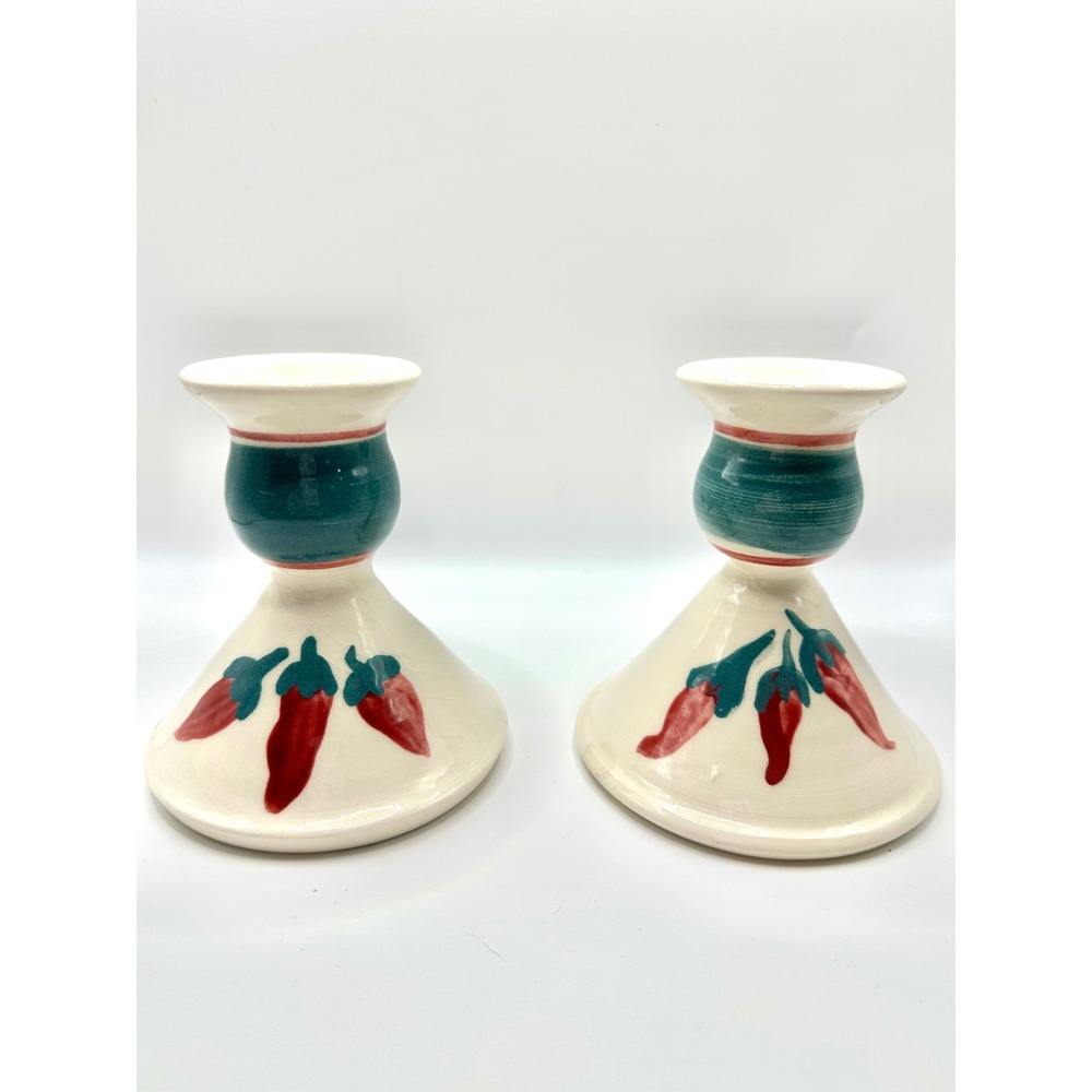 Vintage Southwestern Chili Pepper‎ Ceramic Taper Candlestick Holders Set of 2
